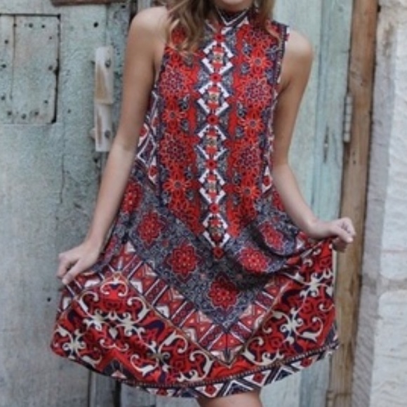 Angie Dresses & Skirts - NEW! Sleeveless Patterned Dress w/ Mock Neck